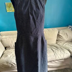 Chaps Elegant dark Navy Blue Polka Dot Dress with Pockets size 12